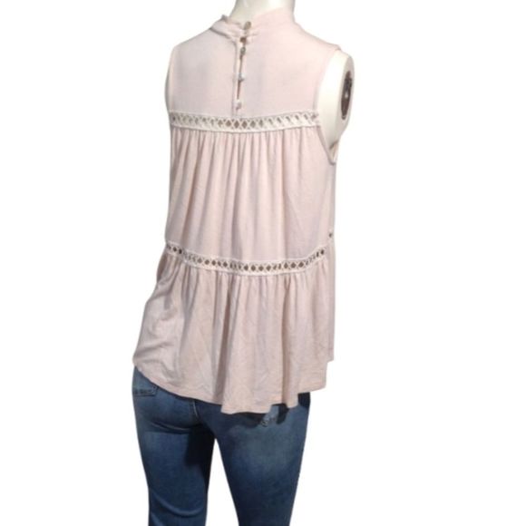 Light Pink Babydoll Style Mock Neck Buttons Crochet Detailing Size XS Basil Lola - Picture 4 of 9
